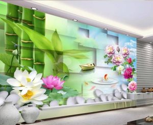 Tranh dán tường Hoa sen 3D Phòng khách  BE051